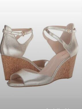 Cole Haan Sadie Soft Gold Cork Wedge Sandals - Women's 7